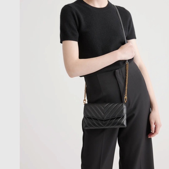 Quince brand New Italian Leather Quilted Wallet Crossbody / Black-Gold - Picture 9 of 9